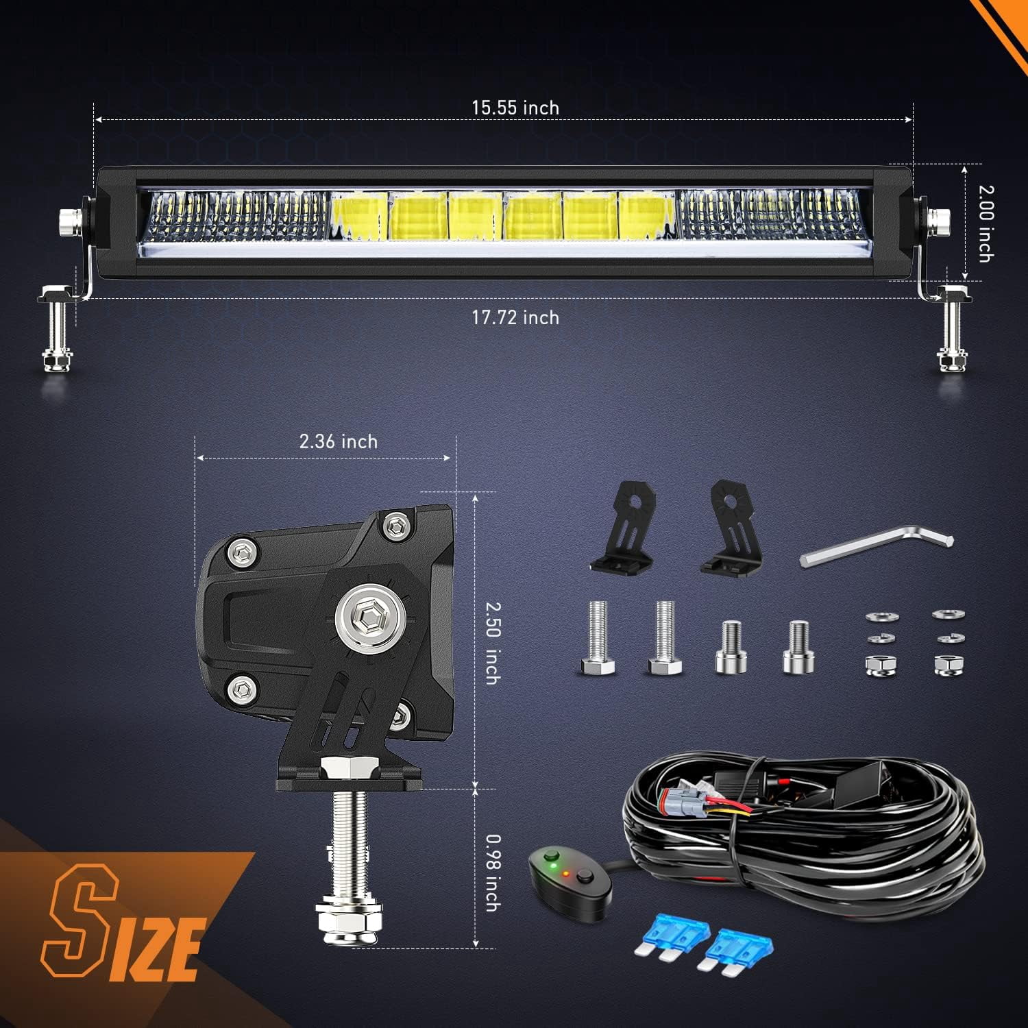 Nilight 15.5" Single Row Led Light Bar 60W 6650LM Anti-Glare Flood Spot Combo DRL Offroad Slim Light Bar w/ 16AWG DT Wiring Kit for SUV ATV UTV Boat