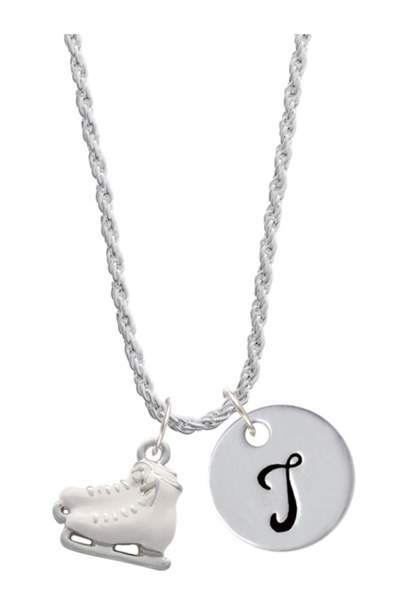 Silvertone White Ice Skates Silvertone Script Initial Disc - T - Charm Necklace, 20"+3"