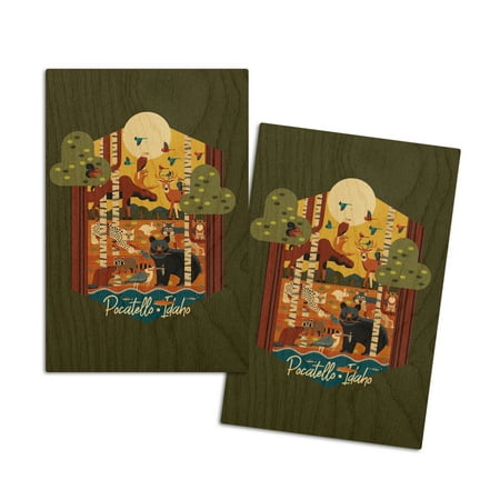 

Pocatello Idaho Forest Animals Geometric Contour (4x6 Birch Wood Postcards 2-Pack Stationary Rustic Home Wall Decor)