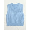 thumbnail image 5 of Hotian Women Cable Knit Sweater Vest V Neck Pullover Blue S, 5 of 6