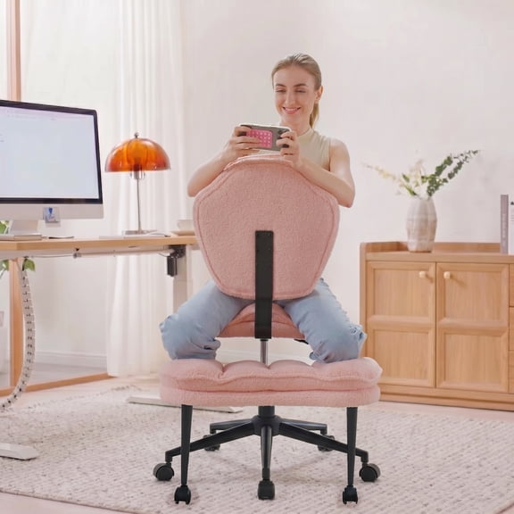 Pinmoco Cloud-Style Cross Legged Office Chair, Kneeling & Criss Cross Swivel Desk Chair with Full Lumbar Support, 360° Rotating Footrest, Ergonomic ADHD Meditation Yoga Chair for Home Office, Pink