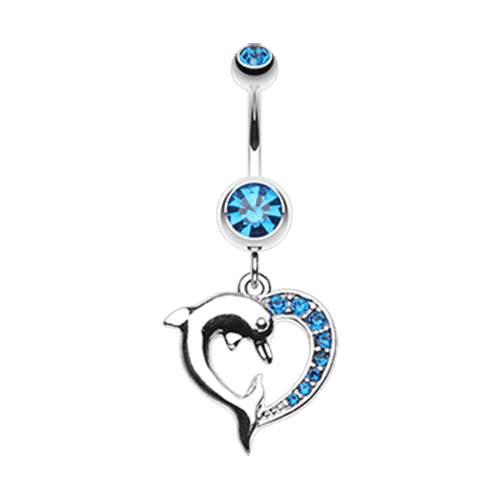 Enchanting Heart Dolphin Belly Button Ring
