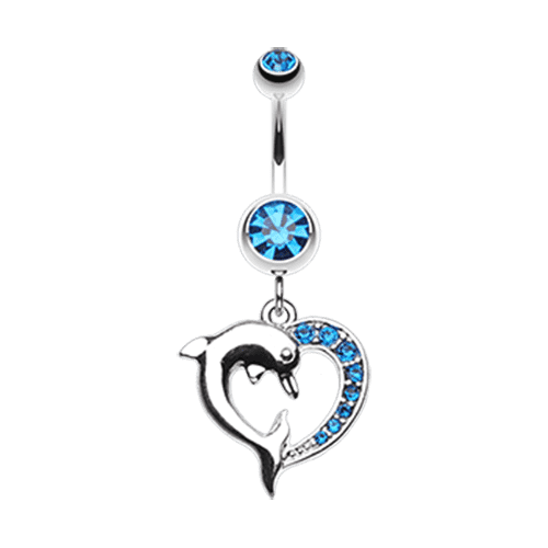 Enchanting Heart Dolphin Belly Button Ring