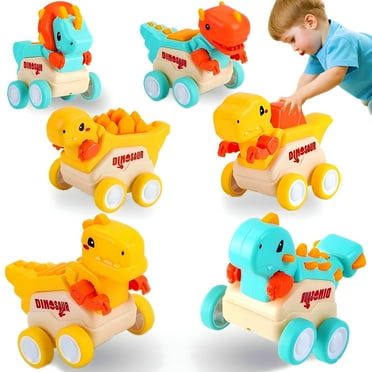 Wanonoo Dinosaur Car Toys for 1 Year Old Boy Birthday Gift, Pull Back Cars for Toddler 1-3, Baby Toys 12 - 18 Months, 6 Pcs Infant Play Vehicle Set, Push Go Friction Car Toys Gift for 1 2 3 Years Old