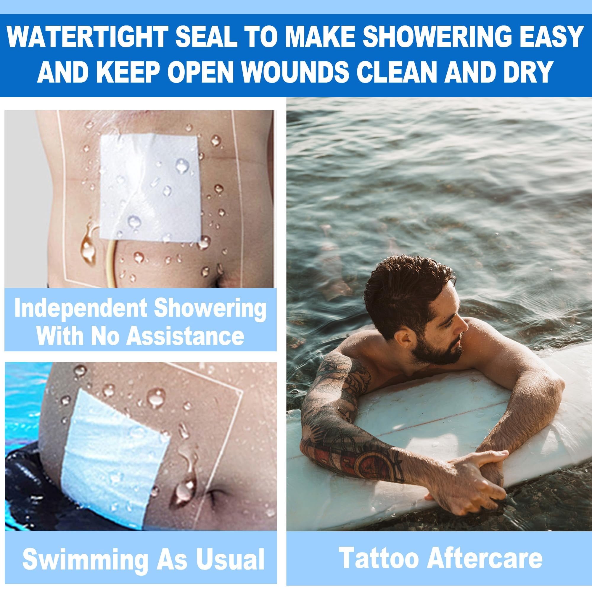 20Pcs Shower Covers, 9 x 9inch PICC Line Shower Cover Incision Stitches Wound Shower Protector Heart Monitor Waterproof Bandage Dressings Protection for Showering After Surgery
