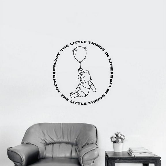 Enjoy The Little Things In Life - Quote Cute Happy Winnie The Pooh and Balloon Silhouette Vinyl Wall Art Decal Sticker Kids Room Boys Girls Home Wall Bedroom Living Room Decoration Size (10x8 inch)