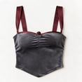 thumbnail image 6 of Women's Ruched Crop Tank Top Vintage Sexy Lace Up Criss Cross Back Patchwork Sleeveless Going Out Camisole Shirts, 6 of 6