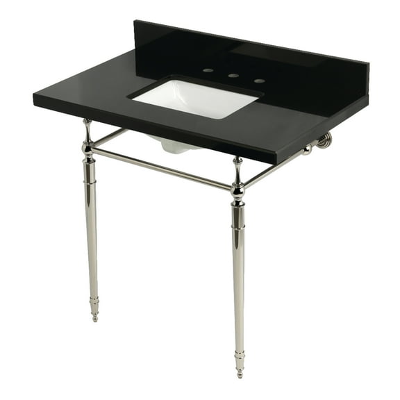 Kingston Brass KVPK3622K8SQ6 Edwardian 36" Black Granite Console Sink with Brass Legs (8-Inch, 3-Hole), Black Granite/Polished Nickel