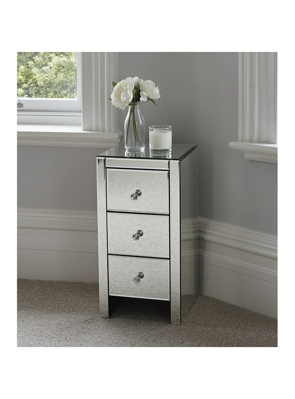Kepooman Mirrored Nightstand End Tables Bedside Table with 3-Drawers for Bedroom and Living Room, Silver