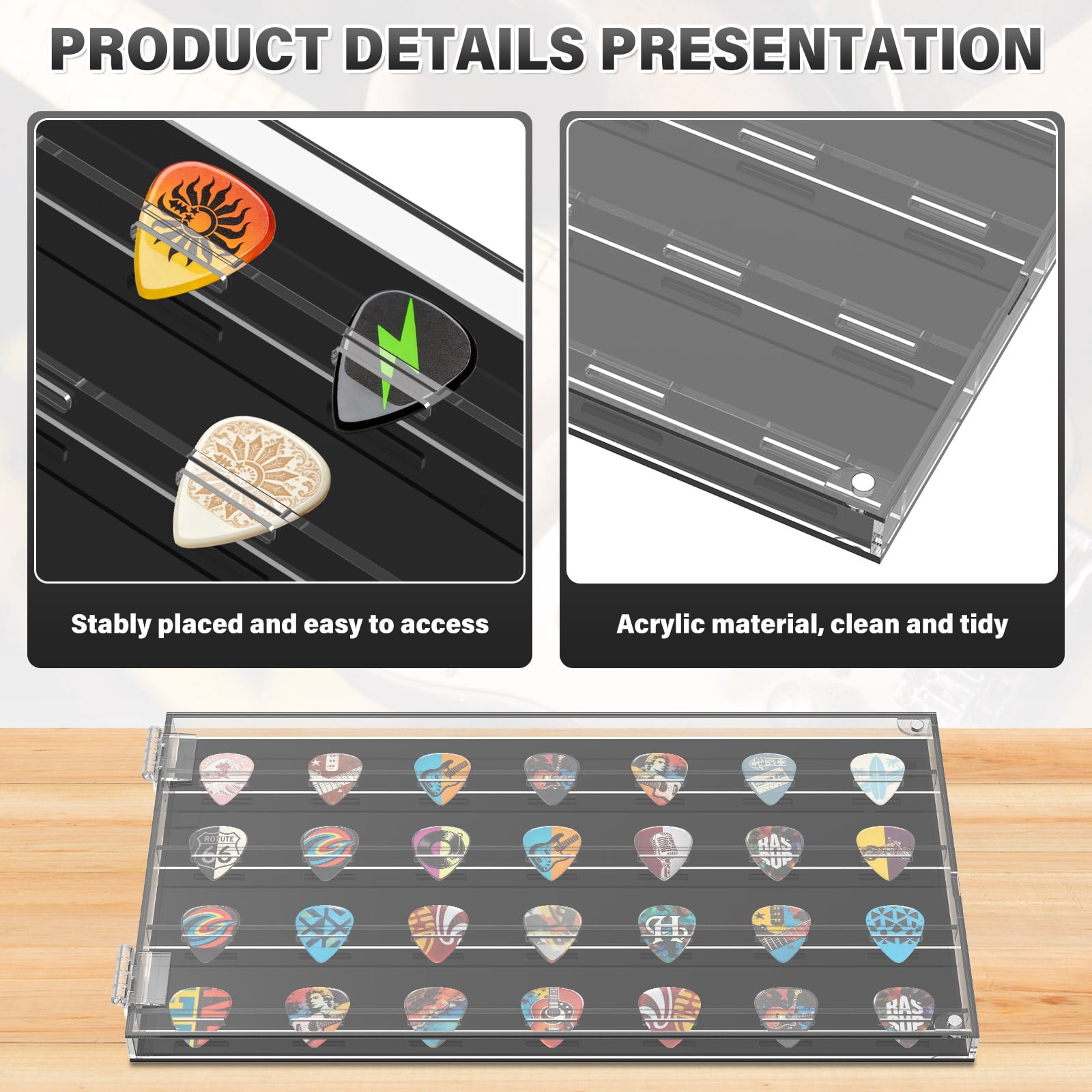 Guitar Pick Holder Display Case with 28 Slots Acrylic Display Rack Organizer for Men Music Lovers Players Guitarist