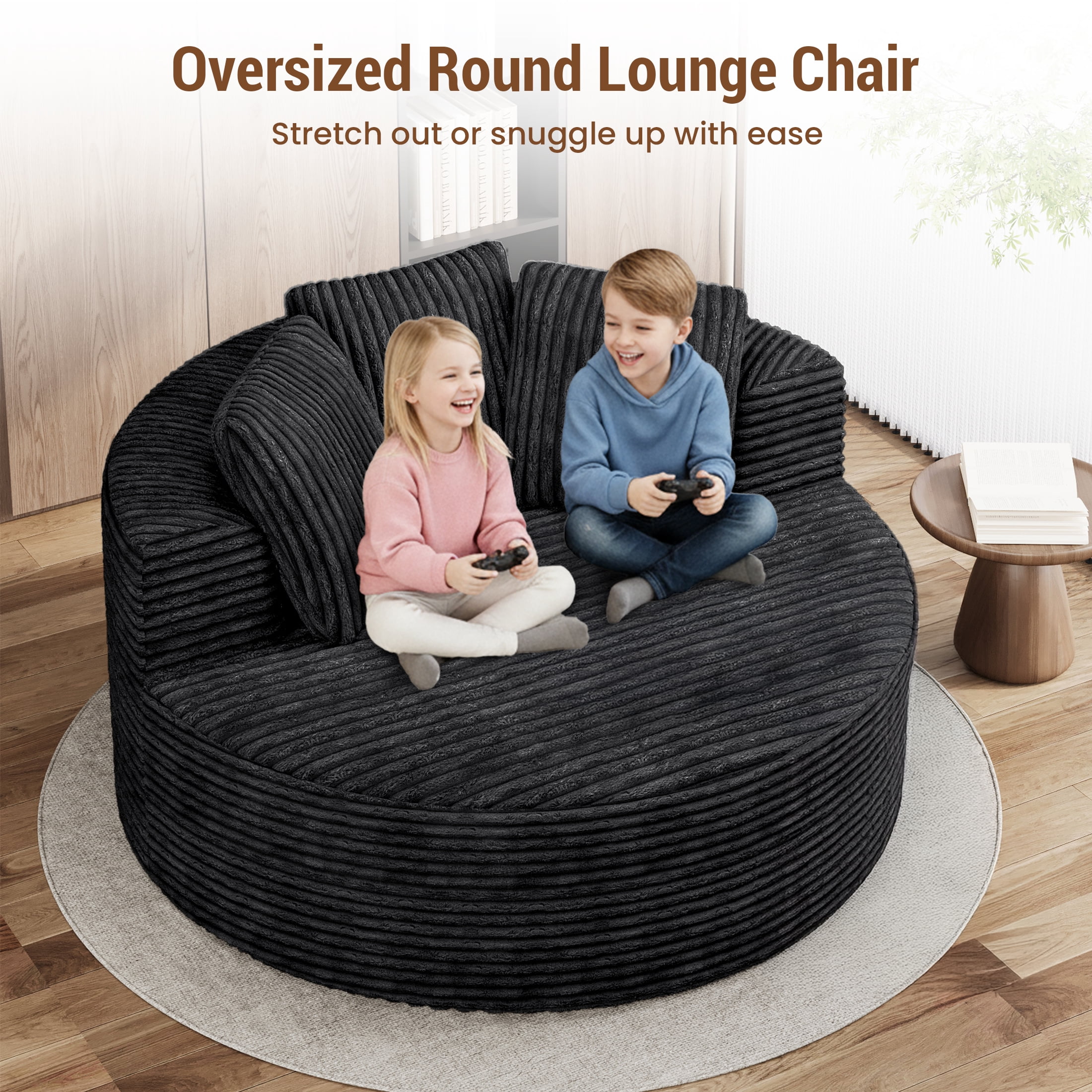 Magic Home Modern Lazy Sofa Foam Couch Sectional Sofa Togo Sofa Floor Sofa for Bedroom,Living Room,Apartment and Small Space,Single Seat Sofa,Black