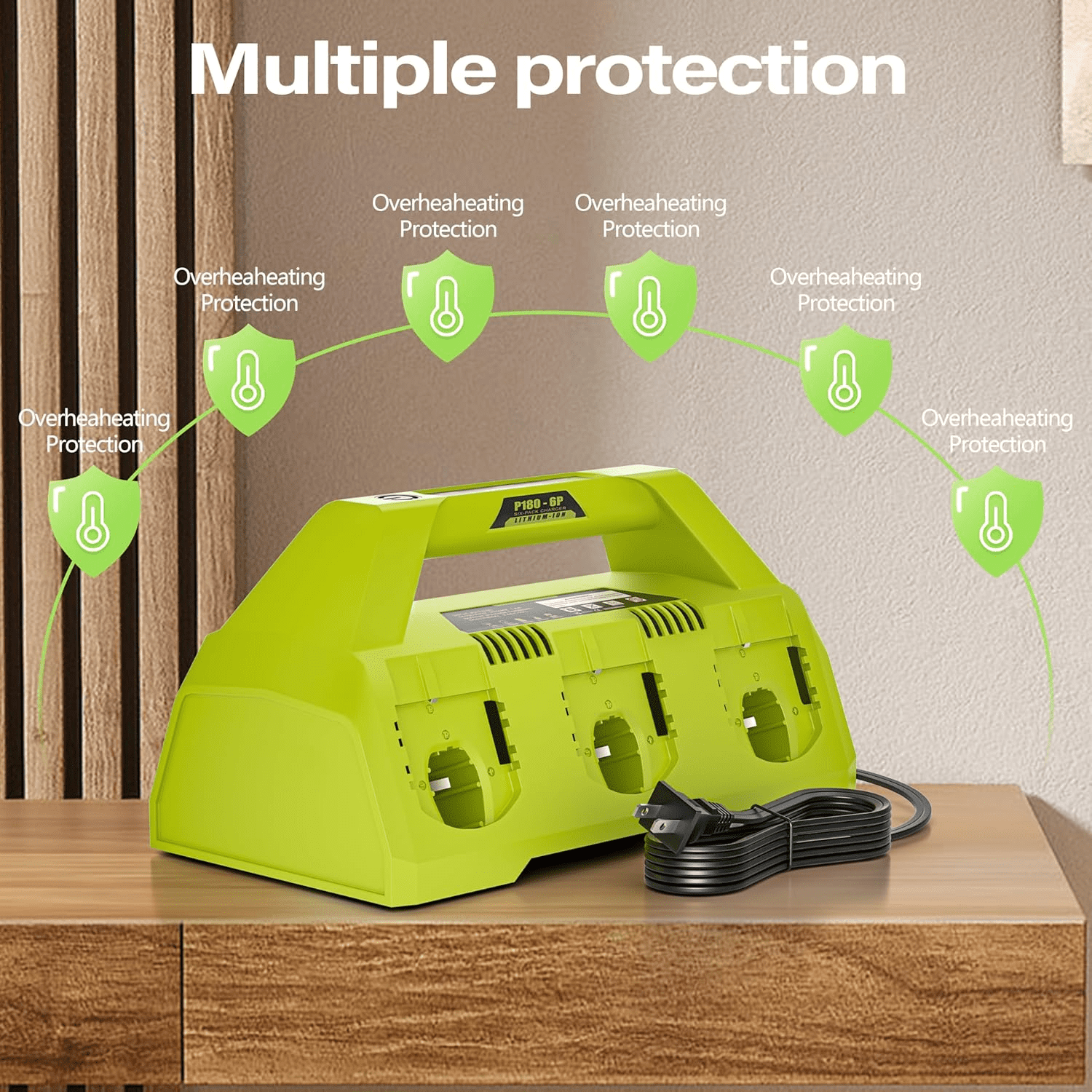 18V  6-Port Charger for Ryobi Battery Charger,Compatible with P135 Ryobi 18V ONE+ Battery P102 P103 P104 P105 P106 P107 P108 P109 PBP002 PBP003
