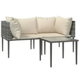 thumbnail image 2 of vidaXL 3 Piece Patio Lounge Set with Cushions Gray Poly Rattan, 2 of 9