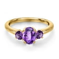 thumbnail image 3 of Gem Stone King 18K Yellow Gold Plated Silver Purple Amethyst Engagement Ring for Women | 1.07 Cttw | Oval Checkerboard 7X5MM | Gemstone February Birthstone | Size 9, 3 of 6
