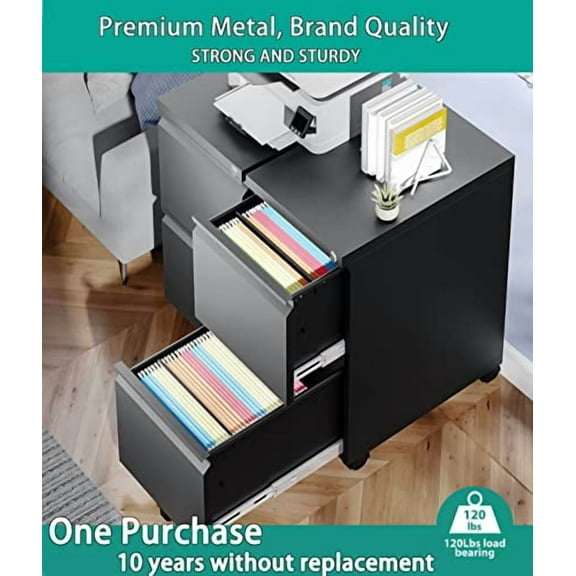 SISESOL 2-Drawer Mobile File Cabinet - Under Desk Storage with Lock, Metal Filing Cabinet for Legal/Letter/A4 Files, Slim Width