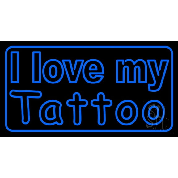 I Love My Tattoo LED Neon Sign 13" Tall x 24" Wide - inches Black Square Cut Acrylic Backing, with Dimmer - Premium built indoor Sign for Storefront, Store interior, Workshop, Studio.