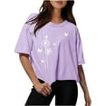 thumbnail image 1 of Women Drop Shoulder Round Neck Oversized Crop Tops Workout Tops Tees, 1 of 5