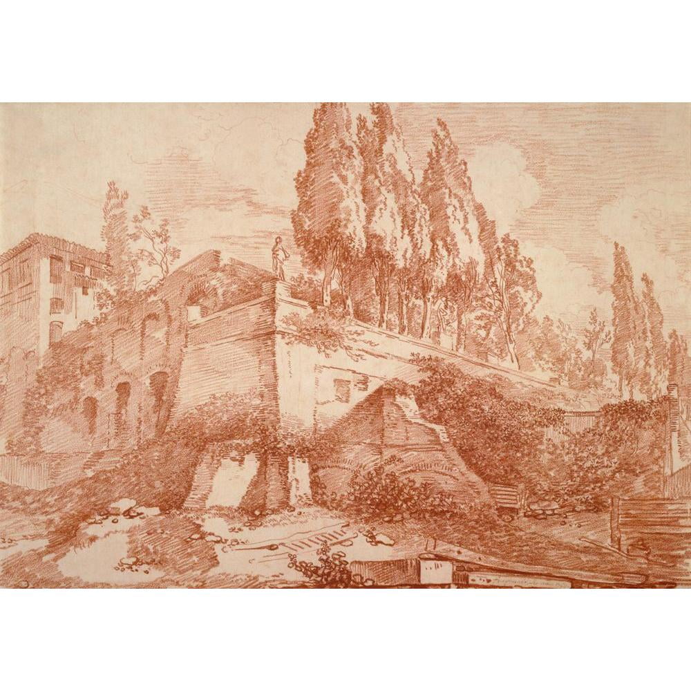Jean-Honoré Fragonard 14x11 Black Modern Framed Museum Art Print Titled - Ruins of an Imperial Palace, Rome (1759)