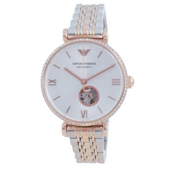 Emporio Armani Gianni T-Bar Open Heart Two Tone Stainless Steel Automatic AR60019 Unisex Watch