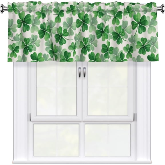 St Patrick Day Clover Kitchen Curtain Valance Green Shamrock Valances for Windows St Patricks Window Treatments Drapes Rod Pocket Kitchen Valance for Party Home Decor 18x54 Inch