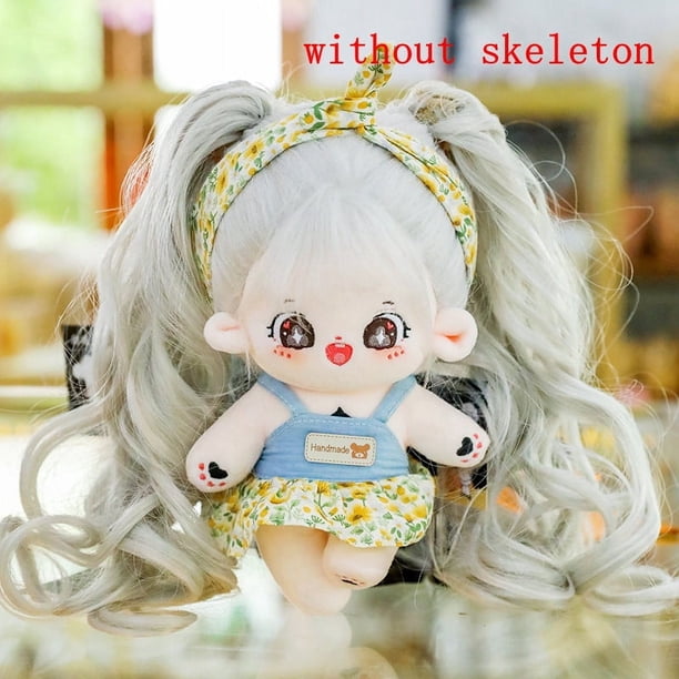 Muñeca de peluche de algodón Kawaii de 20 cm, figura de estrella de peluche, linda muñeca de estrella de pelo largo de Anime, puede cambiar de ropa, regalo