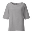 thumbnail image 3 of Summer Tops for Women 2025 Vacation Cotton Lien Tunic 3/4 Length Sleeve  Neck Shirts Casual Loose Blouse Beach Vacation Tees (Gray), 3 of 5