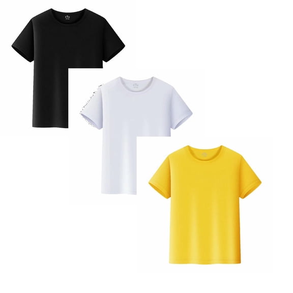 Boy Shirts 3 Pack Kids Tee Short Sleeve Plain Tops Girl Unisex Children Crew Neck T Shirt