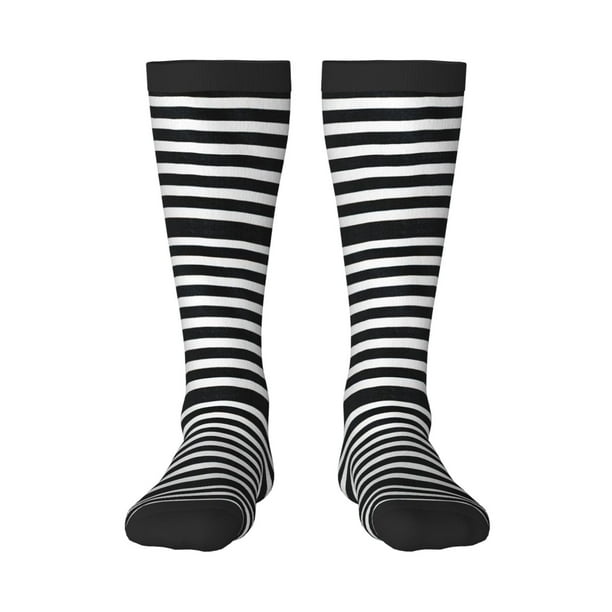 Fotbe Black And White Stripes Calcetas Divertidas Estampadas para Hombre y Mujer, Calcetas de Algodón hasta la Rodilla para Caminar, Correr, Enfermería y Embarazo