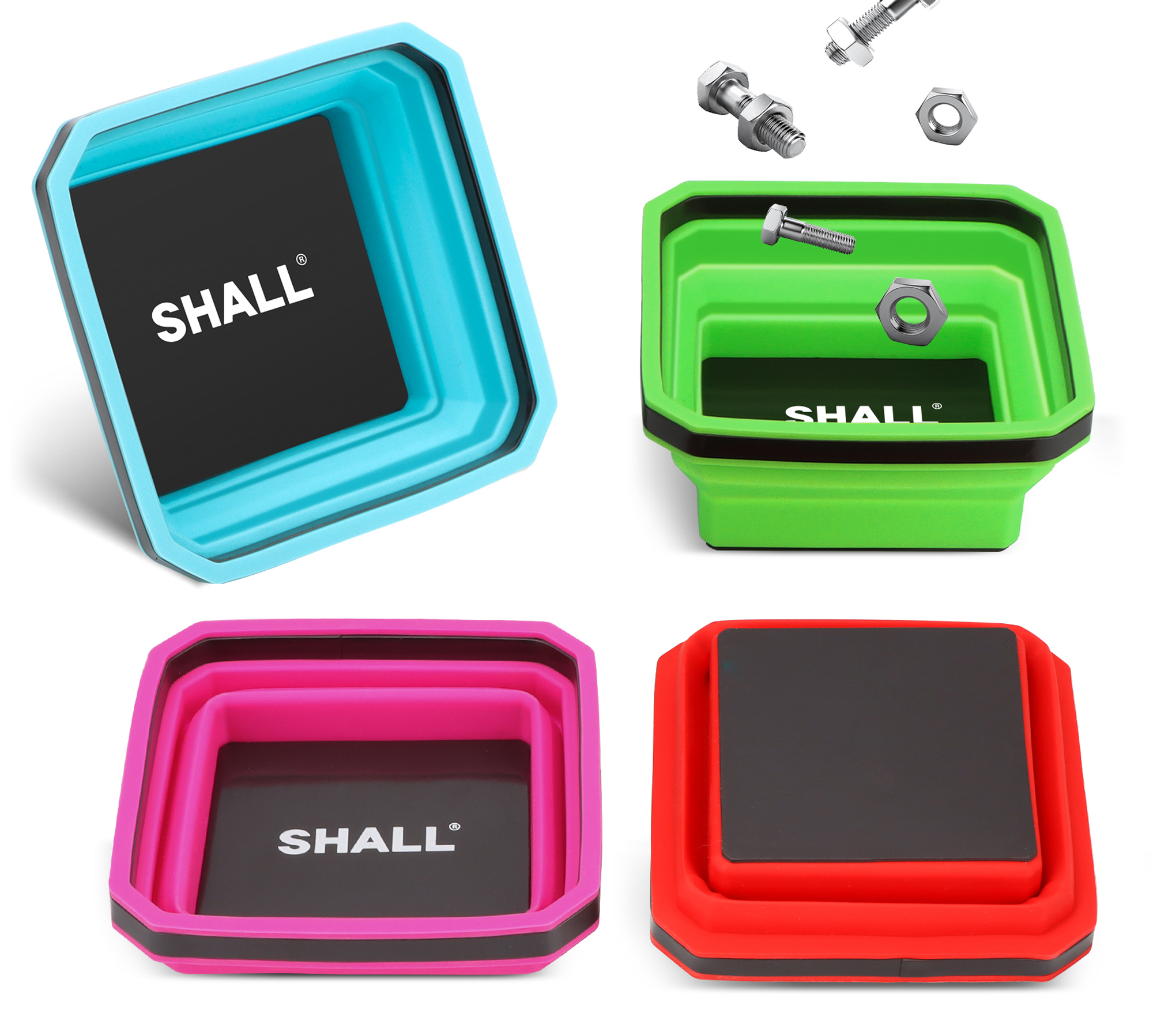 SHALL Collapsible Magnetic Parts Tray Set, 4-Piack Magnetic Tool