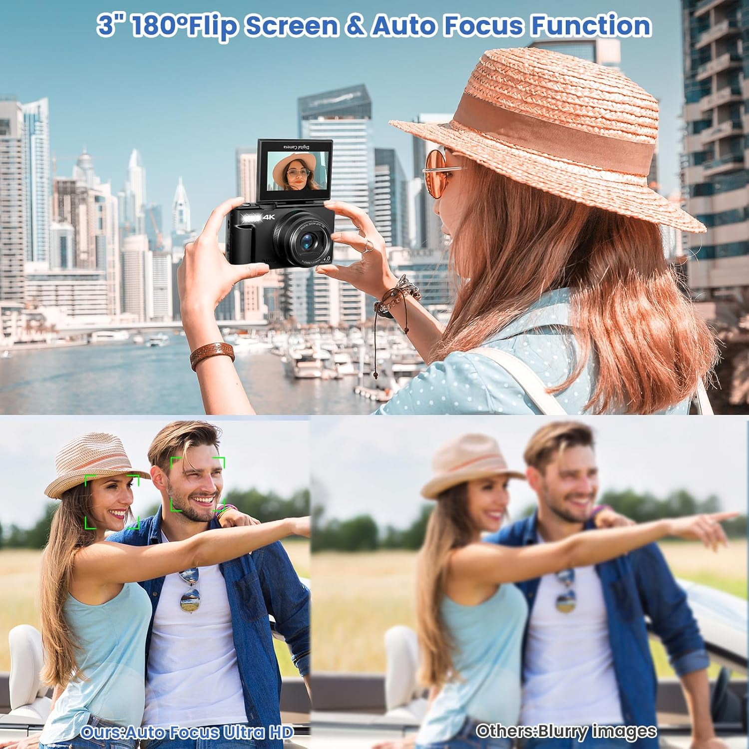 XLURC 4K Digital Camera for Photography with Wifi 64MP Vlogging Camera for YouTube with 3" 180° Flip Screen, 18X Digital Zoom with 32GB Micro SD Card & 2 Batteries