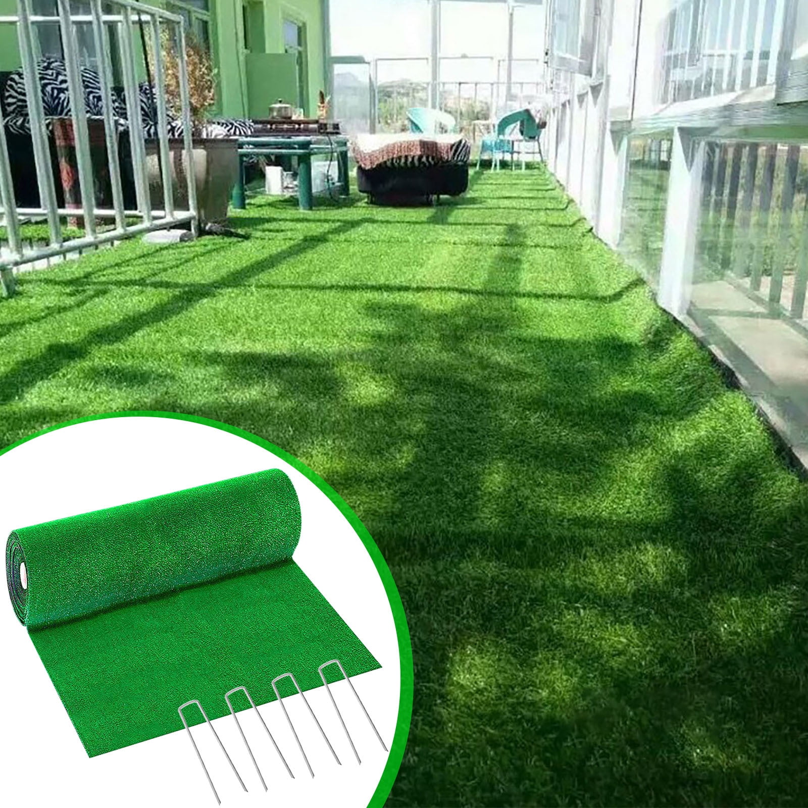 Xerdsx Artificial Grass Turf Rug Fake Grass Mat Thick Synthetic Grass