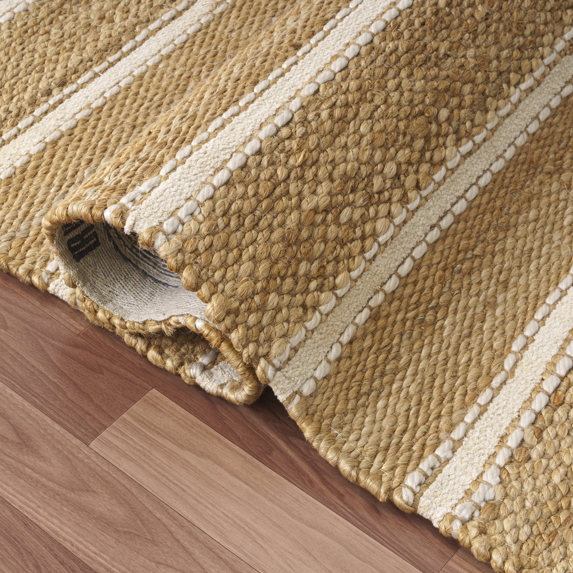 Ox Bay Ollie Striped Nautical Jute Hand-Woven Indoor Area Rug, Ivory/Natural, 5' x 7'9"