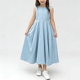 thumbnail image 4 of Ashirexll Robes d'Été pour Ados Enfants Sans Manches Couleur Unie Col Rond Robe Jupe Décontractée d'Été pour Préados Enfants, 4 of 7