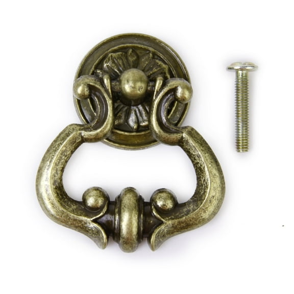 Vintage Brass Door Handle Pull Ring Dresser Drawer Cabinet Cupboard Wardrobe Pull Handle Knob with Screws, Antique Brass