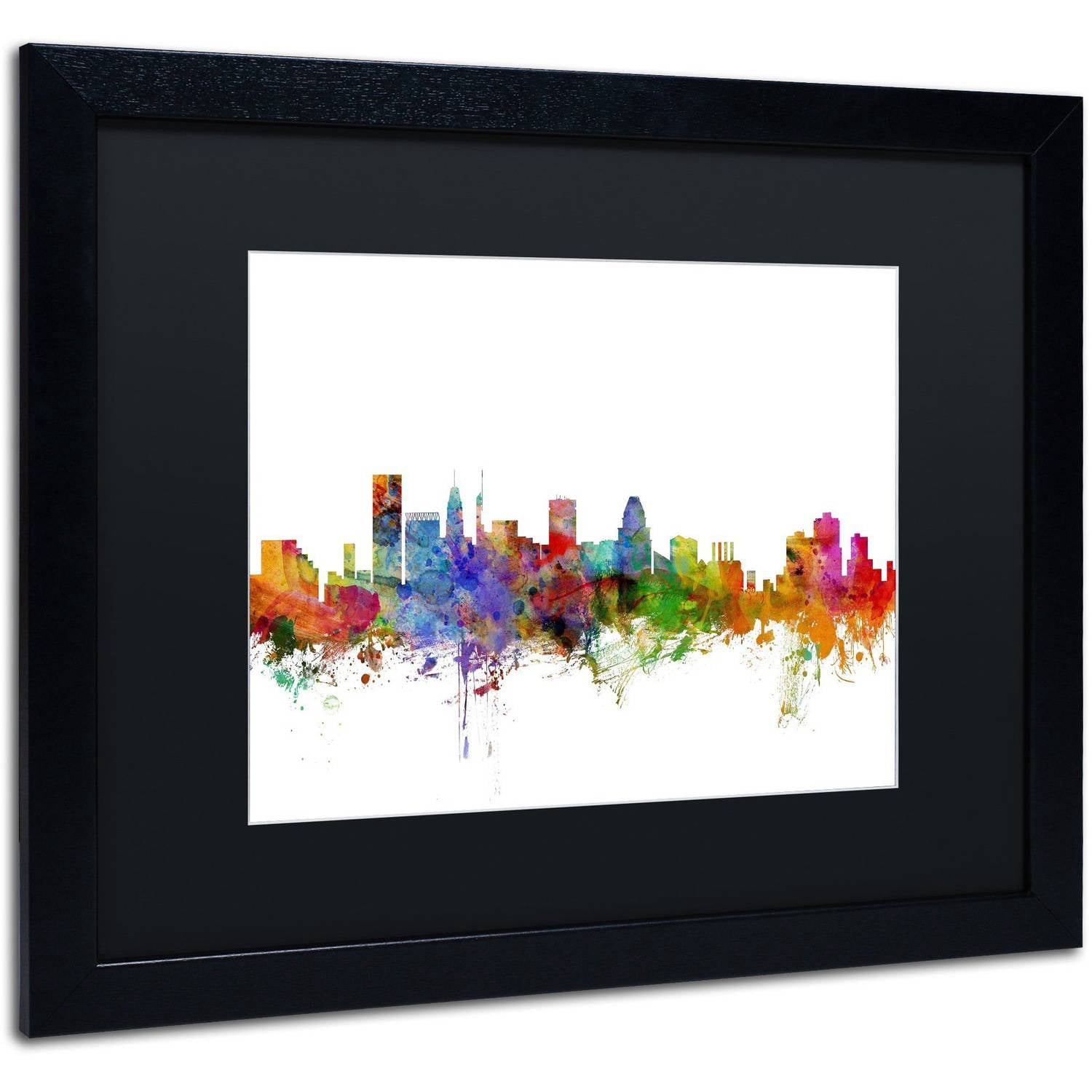 Trademark Fine Art 'Baltimore Maryland Skyline' Canvas Art by Michael Tompsett, Black Matte, Black Frame