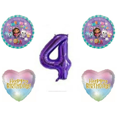 Gabby's Dollhouse 4th Fourth Birthday Party Balloons Decorations Cats Purple