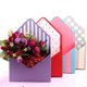 thumbnail image 2 of Zhuge Caja de regalo de papel para envolver, que acompaña a un arreglo floral de regalo hecho a mano, canasta de flores de mano plegable (estilo de rayas moradas), 2 of 5