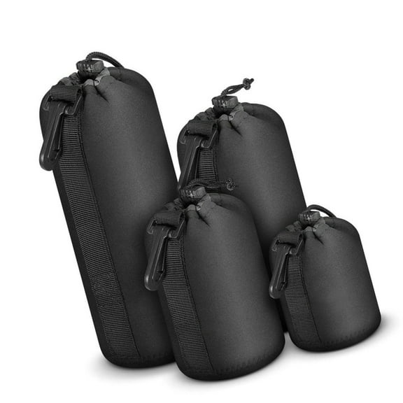 4Pcs Neoprene Waterproof Camera Lens Pouch Bag Video Lens Soft Drawstring Protector Case For Most Digital DSLR Camera
