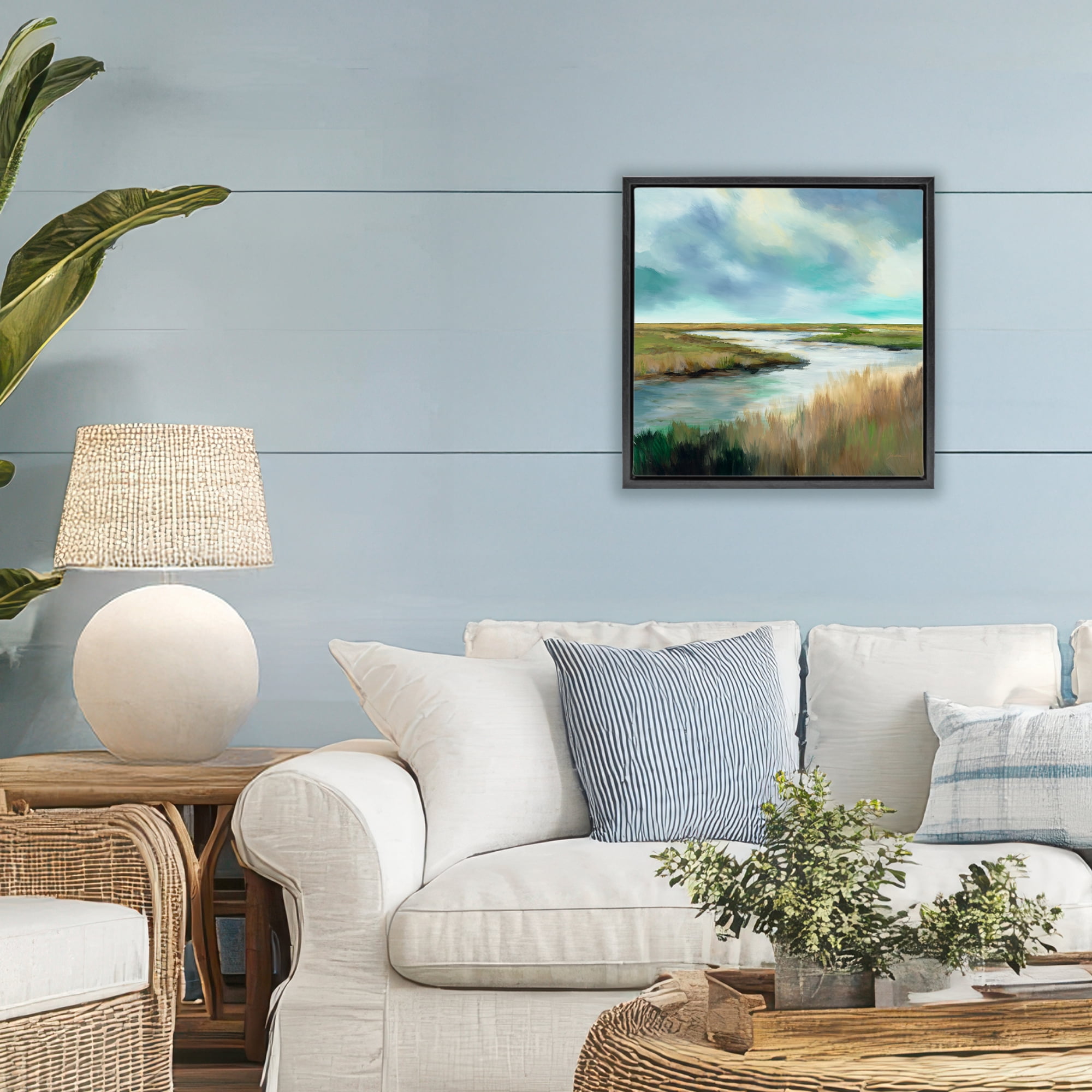 Stupell Industries Tranquil Meadow and Wetlands Black Framed Floater Canvas Wall Art, design by Liz Jardine