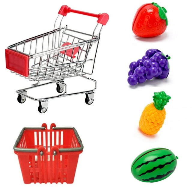 Mini Panier d'Achats Panier Jeu Jeu Aliments et Épicerie Panier d'Achats Ensemble de Jouets pour Enfants et Tout-Petits 3+