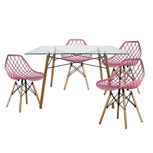Set de comedor Mundo In Cristal 120 cm Oslo y 4 sillas Eames Vento Minimalista