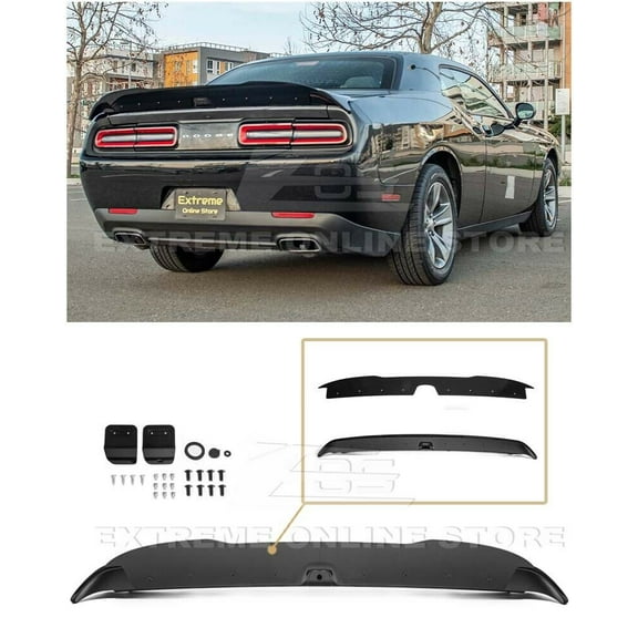 Replacement For 2008-Present Dodge Challenger ALL Models | SRT Hellcat Redeye Performance Style ABS Plastic Painted Glossy Black Rear Trunk Lid Wing Spoiler Wickerbill Insert