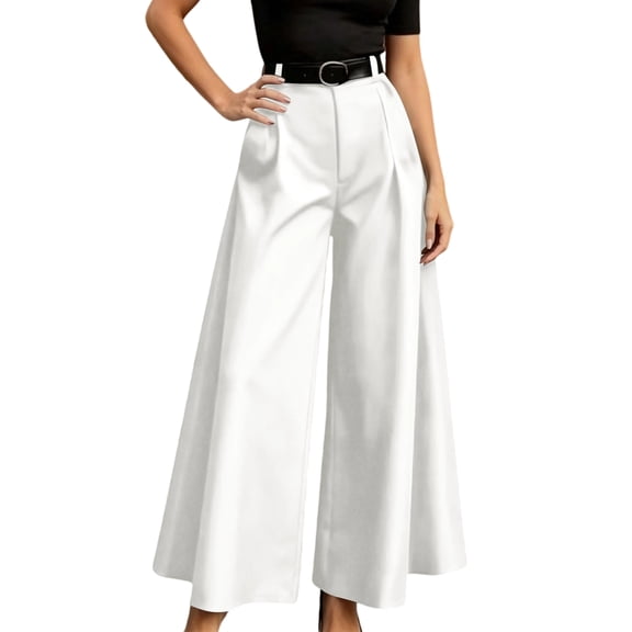 Gaukiv Womens Pleated Wide Trousers Casual Business Wide Leg Pants White S
