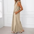 thumbnail image 4 of DHFJKG Summer Dresses For Women Beach Long Dress Sleeveless Turndown Collar Loose Fit Solid Color Flowy A-Line Side Slit Sundress Stylish Dresses, 4 of 7