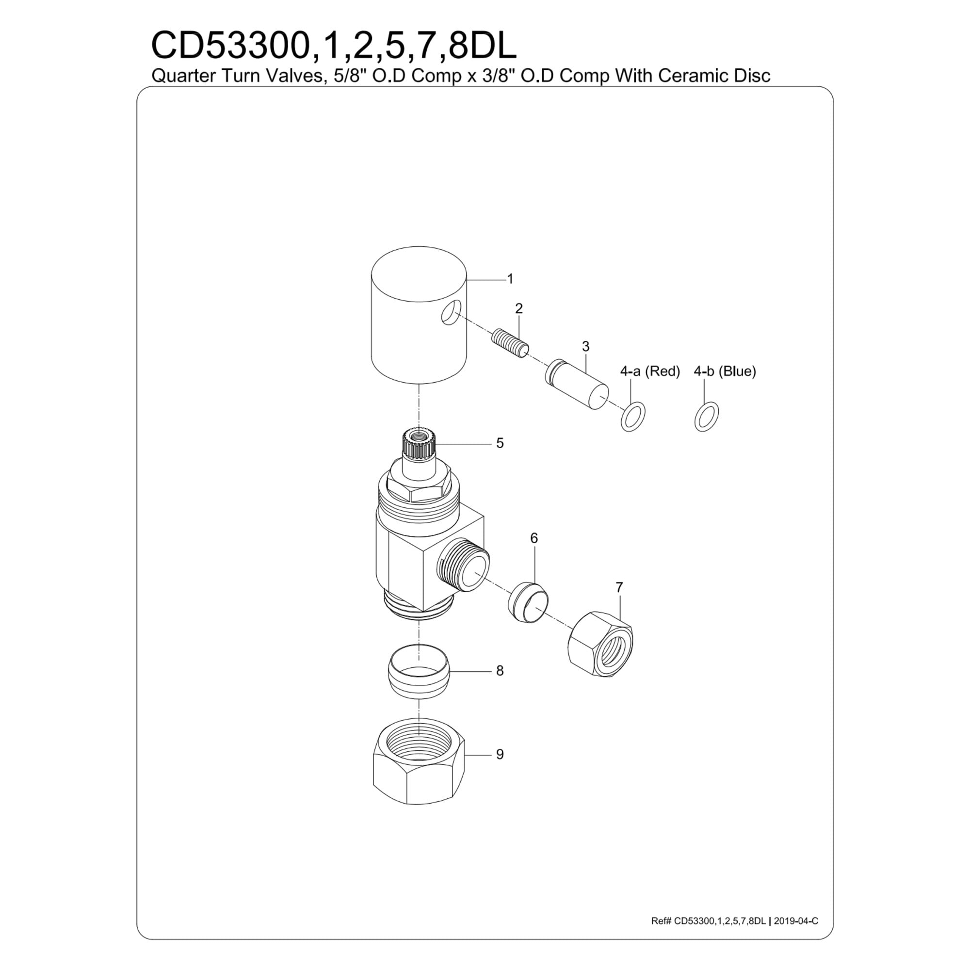 Kingston Brass CD53307DL 5/8-Inch O.D. Comp x 3/8-Inch O.D. Comp Anti-Seize Deluxe Quarter-Turn Ceramic Hardisc Cartridge Angle Stop in Brushed Brass
