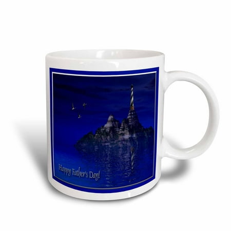 Happy Mug - 3dRose Blue Ocean Lighthouse, Happy Fathers Day, 3d, Ceramic Mug, 11-ounce