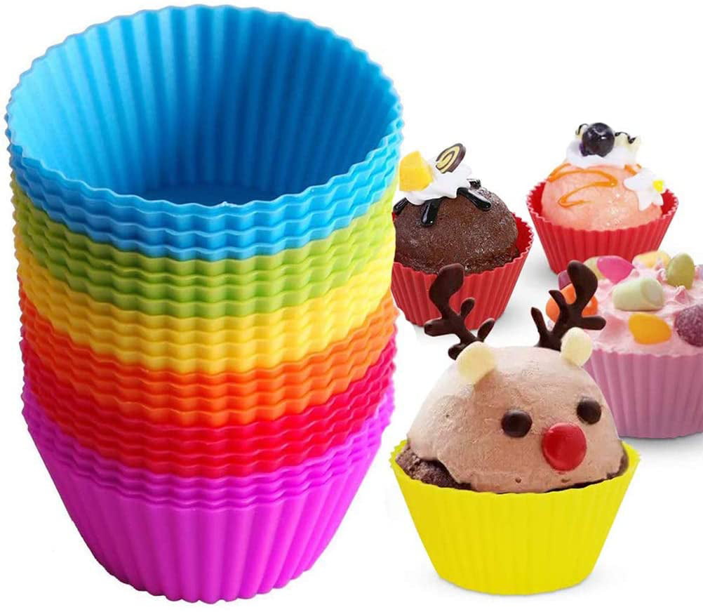 12-Pack Silicone Round Cupcake Mould Case  Maker Mold Tray Baking Tools 