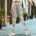thumbnail image 4 of Renewold Flower Leaf Yellow Blue Yoga Leggings for Women with Pockets Elastic Trendy Exercise Yoga Pants High Waisted Full Length Graphic Pants for Running Sports Party, L, 4 of 8