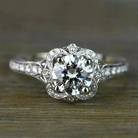 2.00Ct Round Lab Created Diamond Women's Engagement Ring 925 Sterling Silver 14K White Gold Plated