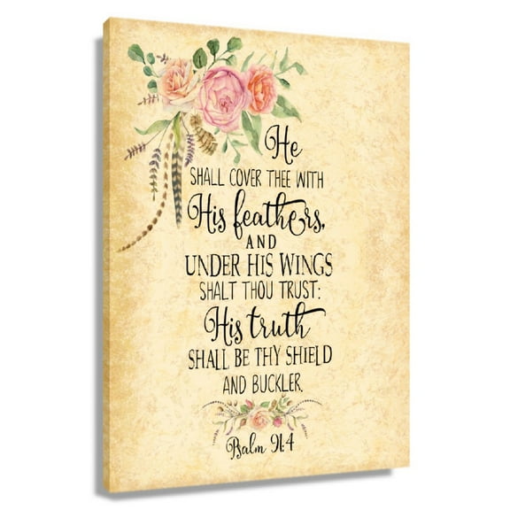 Psalm 91 4 Bible Scripture Wall Art Floral Posters Canvas Painting Pictures Print Decorations For Bedroom Unframed 12x18 in